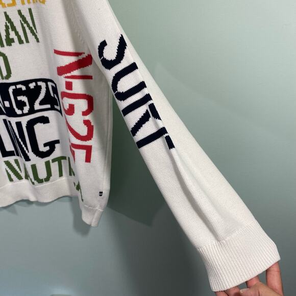 Nautica Men's White & Multicolor Intarsia Sailing Knit Sweater Size XL - Picture 7 of 8